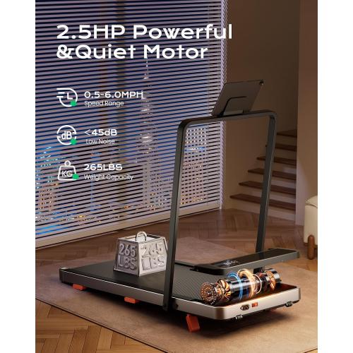 Walking Pad,Treadmill with Incline for Home Office, 2.5HP Portable Under Desk Treadmill with 265 Lbs Capacity,Remote Control, Led Display