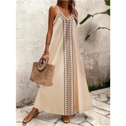 SOLY HUX Women's Leopard Print Maxi Dress V Neck Spaghetti Strap Flowy Long Vacation Summer Dresses