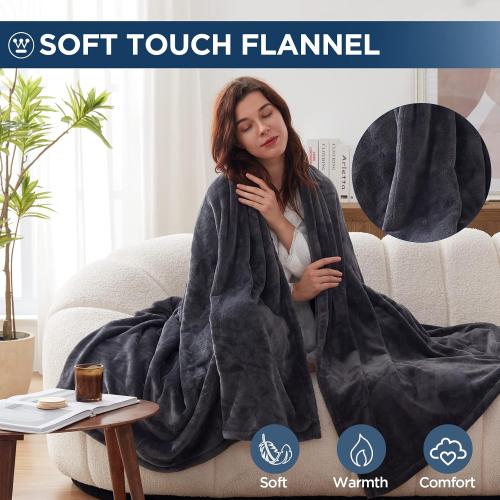 Westinghouse Electric Blanket Twin Size, Super Cozy Soft Flannel 62 x 84 Heated Blanket with 10 Fast Heating Levels & 1-12 Auto-Off, Machine Washable, ETL&FCC Certification, Charcoal