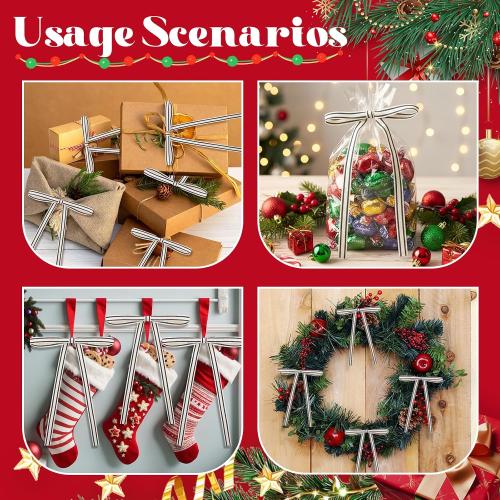Riceshoot 24pcs Christmas Cotton Stripe Bows 5 x 7 Inch Vintage Rustic Pre-Tied Gift Bows with Wire Ties for Xmas Tree Wreath Fireplace Stairs Home Indoor Outdoor Decor(Black and White,Width of 3/8)