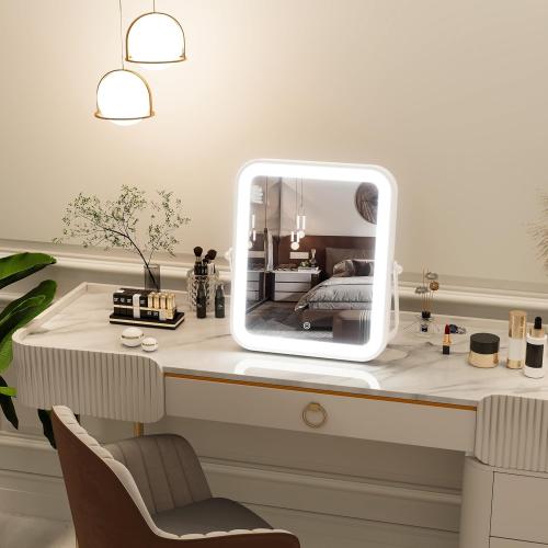 Size 10x8 Color White PRIMETEK LED Vanity Mirror with Gift Box, 10x8 Lighted Hollywood Makeup Mirror, Portable Travel Makeup Mirror with Lights, 3-Color Lighting, 5X Magnification, for Vanity Desk, Bedroom, Gifts for Her