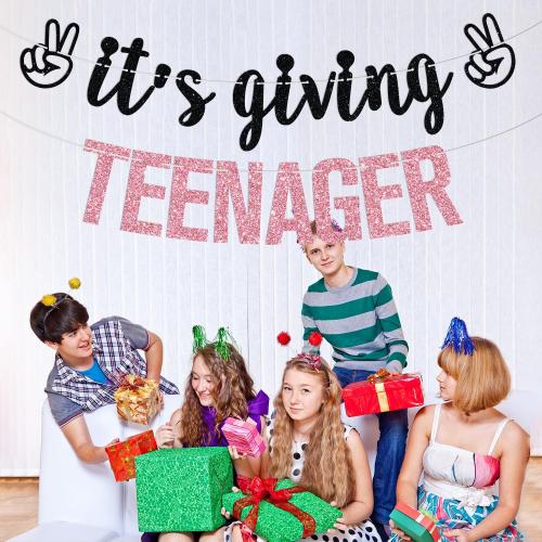 It's Giving Teenager Banner, Bruh I'm 13, Official Teenager, Hello Thirteen, Happy 13th Birthday Party Decorations Supplies for Girls