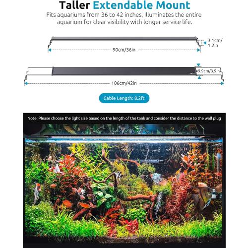SEAOURA Full Spectrum Aquarium Light, 24/7 Custom Timer, Power-Off Memory, 36-42in 7-Row LED Fish Tank Lights, 8 Colors, 20 Brightness, Day & Night Cycle, Adjustable Mount for Freshwater Plant Growth