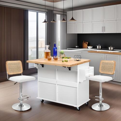 Grey Wood - Finnhomy Rolling Kitchen Island With Drop Leaf, Thicken Rubberwood Top, Spice Rack, Towel Rack, Drawer, 43.3 Portable Mobile Kitchen Island Carts Table, Storage Cabinet, Both Wheels and Feet