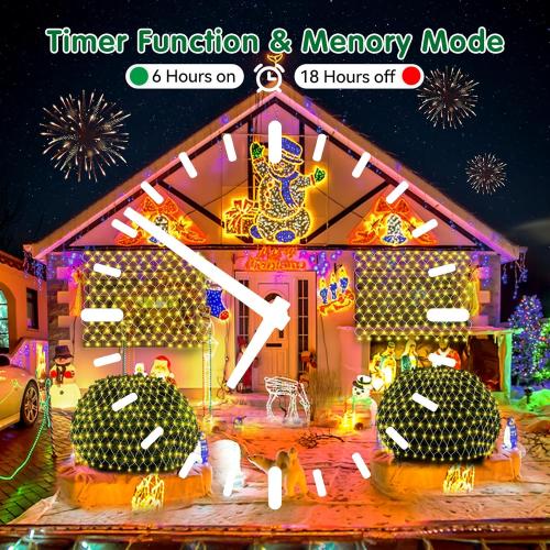 Hezbjiti Battery Operated Christmas Net Lights Outdoor 100 LED 5FT x 3.3FT Waterproof Timed Memory Mesh Lights for Xmas Trees Bushes Garden Yard Lawn Patio Christmas Decor (1 Pack Warm White)