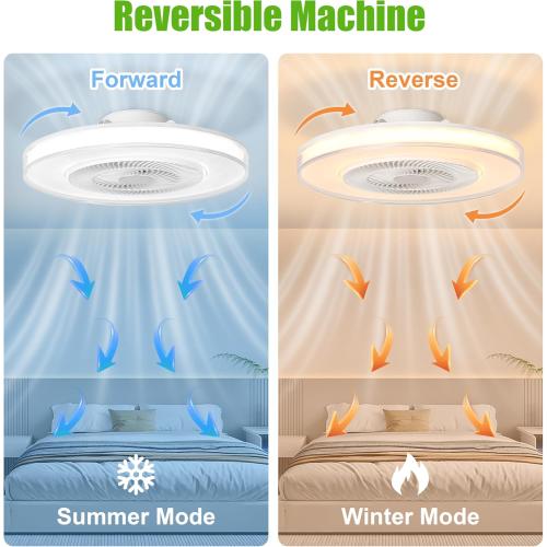 Size 20 Color White Ceiling Fan with Light and Remote, Modern Low Profile,Stepless Color Temperature and Brightness Adjustable and 6 Wind Speeds for Bedroom, Kids Room, Living Room and Study Room (White)