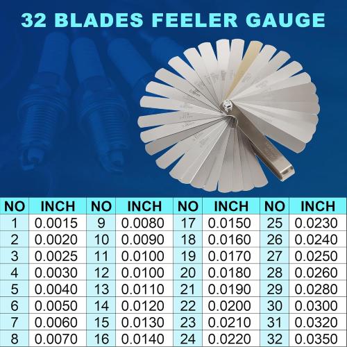 Spark Plug Gap Tool with 32 Blade Steel Feeler Gauge, Spark Plug Gapping Tool for Most 10mm 12mm 14mm 16mm Thread Spark Plugs, Black