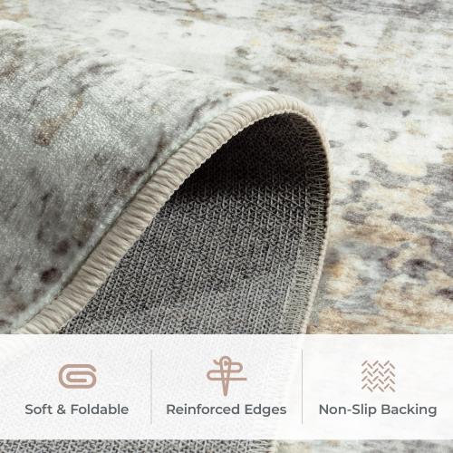 Area Rugs 9x12 Living Room, Large Soft Washable Abstract Neutral Bedroom Rug, Non-Slip Stain Resistant Floor Carpet for Dining Room Nursery, Brown/Grey