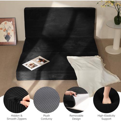 6-Inch Tri-Fold Mattress Twin Size - Foldable Futon Sofa Bed with Removable Washable Cover, Folding Memory Foam Futon Mattress | Non-Slip Bottom & Carry Handles for Guest, Camping, Dorm