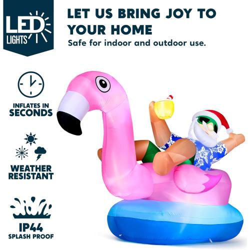 JOYIN Christmas Inflatable Santa on Flamingo Outdoor Decoration, Christmas Blow Ups Santa Inflatable Yard Decorations with Build-in LEDs for Xmas Decor, Yard Outdoor Garden Lawn Decor