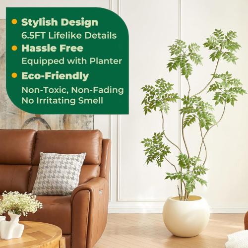 Size 6.5FT Artificial Sumac Tree with White Pot, Tall Faux Plants Indoor, Large Fake Tree with Nearly Natural Silk Plant (Real Touch), for Home, Office, Living Room, Patio, Lobby Decor