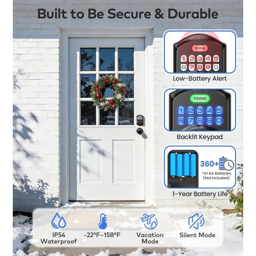 TEEHO TE001K Keyless Entry Door Lock with Handle, Electronic Keypad Deadbolt with 2 Knobs, High-Security Front Door Handle Set for Home & Rental, Smart Auto-Locking, Easy Install, Matte Black