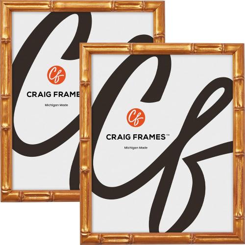 Craig Frames Faux Bamboo, 16x20 Picture Frame, Vintage Gold, Set of 4