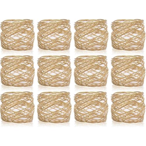Set of 12 Napkin Rings, Metal Gold Round Napkin Rings Buckles for Table Decorations, Wedding, Dinner, Party, Set of 12