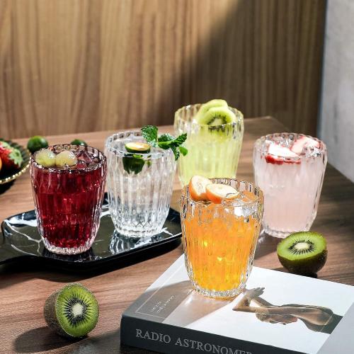Everest Global Orogami Juice Glasses 9.3 oz. set of 6 from 1500 C Tabletop Stripe Cup Old Fashion Tumbler Antique European Style woman Drinking Water Glassware Whiskey Iced-tea Beverage Milk Soda Coke for Home