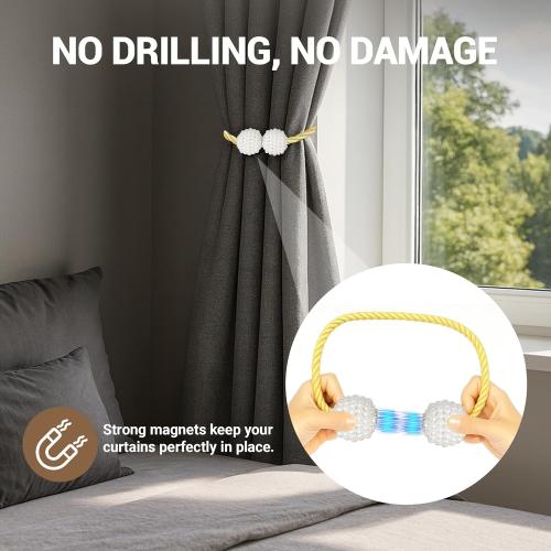 Hion Magnetic Curtain Tiebacks Golden 6 Pack, Curtain Tiebacks Buckles Holdbacks Holders Hooks Clip for Home Bedroom Office Decorative Thick or Thin Curtain