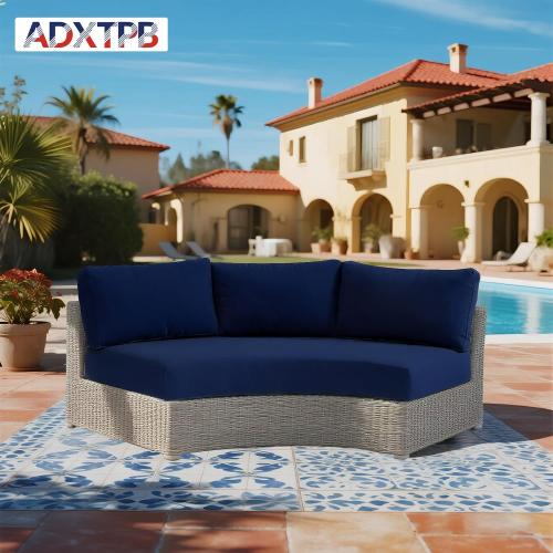 Outdoor Curved Cushion Covers Olefin,Waterproof Half Moon Patio Furniture Sofa Cushions Cover with Non-Slip Bottom,Cover ONLY (Navy Blue, 77 * 40 * 28 * 5.3in)