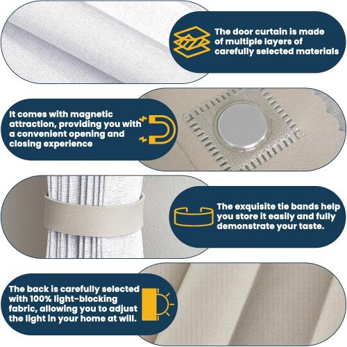 AJAZZ 100% Blackout Magnetic Door Curtain Patio Door Curtain Invisible Folding Door for Bedroom Living Room Accordion Doorway Sets Included Tracks (1 Pack, 72W x 79 L, White)