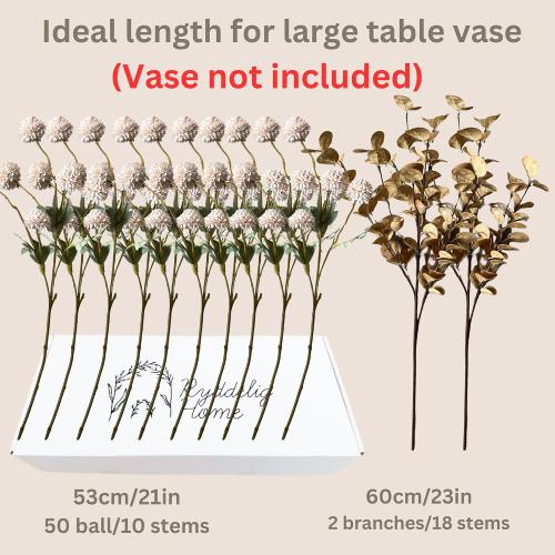Artificial Flowers for Vase - 12 Stems Beige Faux Silk Mums with Eucalyptus