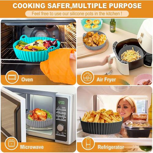 8 Inch Air Fryer Liners for Ninja AF100 AF101 AF141 AF150 AF161 XL (2 Pack) Black & Cyan Silicone Liners with Handles for 3–6 QT AirFryer COSORI, Gourmia and more – Reusable Nonstick Inserts