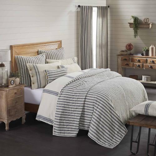 Piper Classics Market Place Blue Ticking Stripe QUEEN SIZE Quilt