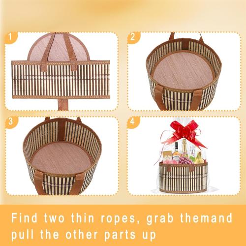 Baskets for Gifts Empty Set of 4, Bamboo Woven Gift Basket with Wrap Bags, Pull Bows, Raffia, Greeting Cards – Gift Basket Making Kit for Birthday, Shower, Housewarming