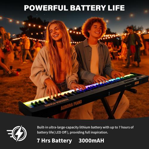88-Key Foldable Piano Keyboard with Colorful Lighted Keys | Semi-Weighted Full Size Portable Digital Piano with MIDI, Speakers, Sustain Pedal for Beginners, Travel and Small Spaces