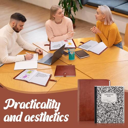 SKLENICE PU Leather Composition Notebook Cover 9 3/4 X 7 1/2 in With Composition Book 100 Sheets Vintage Rustic Distressed Leather Journal Notebook Cover Portfolio For School Office Home (Brown)