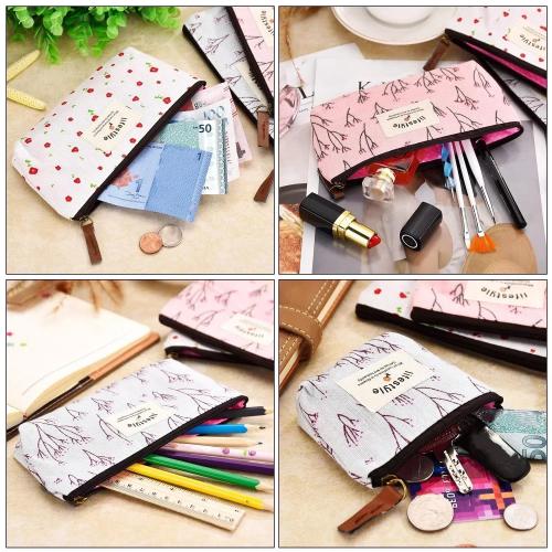 TecUnite Pack of 6 Pencil Case Countryside Flower Cosmetic Makeup Bag Cute Floral Canvas Zipper Pencil Pen Cases Multifunctional Fabric Cosmetic Makeup Bag