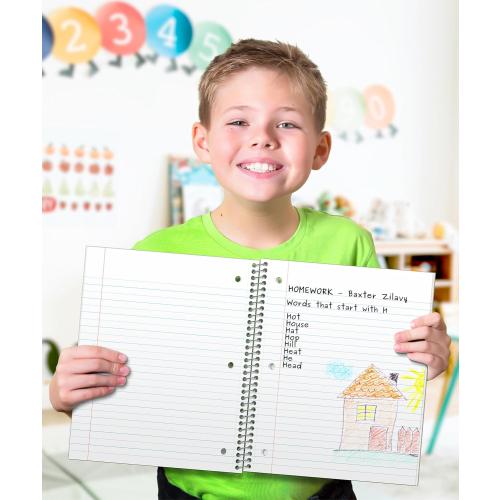 Dunwell 1 Subject Spiral Notebooks, (3-Pack, Red Blue Black) 8x10.5” Paper, Wide Ruled Lines, Plastic Covers, 100 Sheets (200 Pages), 3-Hole Punched Perforated Pages, Divider with Pockets