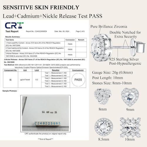 ZELORES 4 Pairs Sterling Silver CZ Stud Earrings for Women 14K Gold Plated Brilliant Celtic Heart Big Stud Earrings Set Cubic Zirconia Earrings Studs for Sensitive Ear