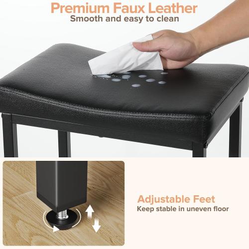 24 Inch Counter Height Bar Stools Set of 2, Compact Counter Stools for Small Spaces, Premium Faux Leather Barstools with Right-Sized Saddle Seat & Metal Legs, 15-Minute Easy Assembly, Black