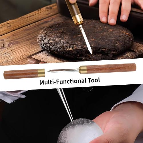 2 Sizes Stainless Steel Ice Picks with Safety Cover, Non-Slip Wooden Handle Ice Breaker Tool for Kitchen, Bars, Bartender, Camping, Restaurant, Tea Knife