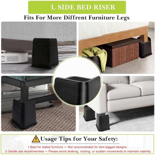 Bed Risers 2 inch, 3 inch, 4 inch, 6 inch, 8 inch Heavy Duty, Oversized Furniture Riser for Couch Sofa Table Chair Leg Frame Dorm, Support up to 6000 Lbs (Black 4 Pack, 8 inch)