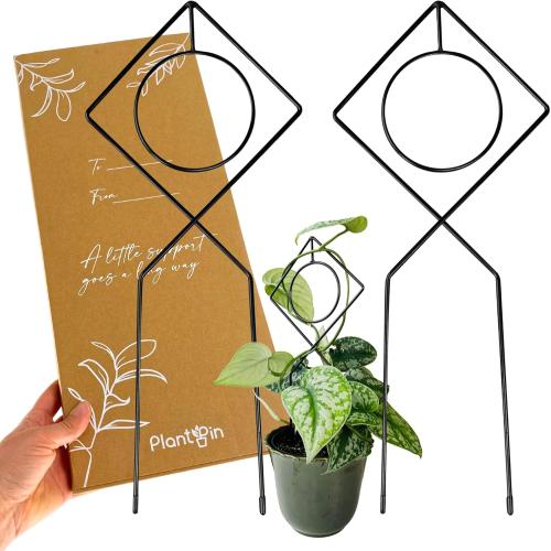 Metal Plant Support Stake for Indoor Climbing Plants, Pothos, Monstera, Philodendron and Vines, Plant Decor Accessories - Size: 17 x 7 (Boho, Black)