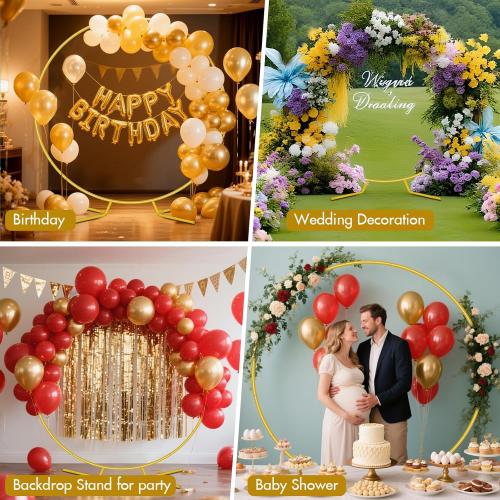 Nisoger Round Arch Stand 6.6FT Circle Balloon Arch Frame Circle Backdrop Stand Gold Round Arch With Storage Bag For Wedding Birthday Party Bridal Shower Anniversary Event Ceremony Decoration