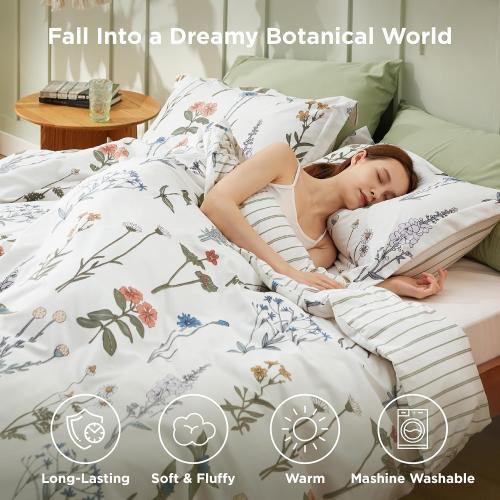 Bedsure Floral Comforter Twin Size, White Breathable Cute Bedding 2 Pcs
