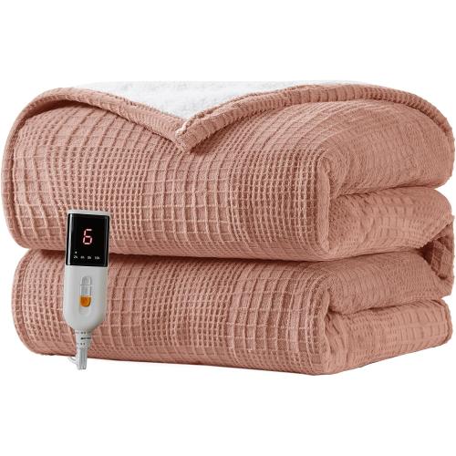 Heated Blanket Electric Blanket Throw 50''X60''-Heating Blanket with 6 Heat Settings-2-10 Hours Auto Off,ETL Certified,Machine Washable (Fog Rose)