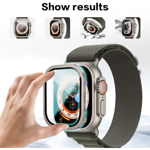 Suoman 2-Pack for Apple Watch Ultra 3/2/1 49mm Case, Waterproof Ultra-Thin Full Coverage Metal Tempered Glass Screen Protector Cover Case -Original
