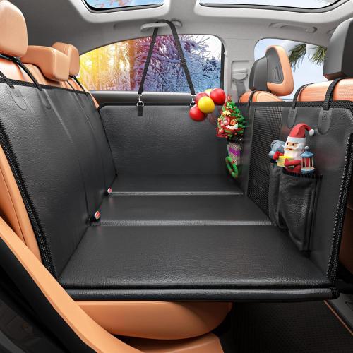 Color Black Back Seat Extender for Dogs, PU Leather Dog Car Seat Cover for Back Seat with Hard Bottom, 100% Waterproof, Scratch Proof and Anti Slip Dog Hammock for Cars and SUVs, Holds 400 lbs