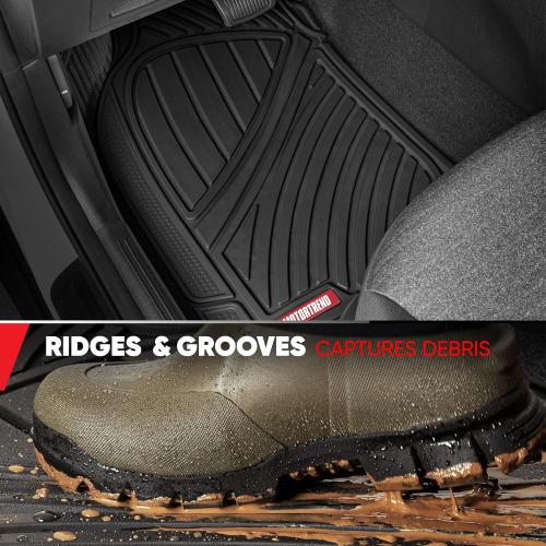 Motor Trend FlexTough Performance All Weather Rubber Car Mats with Cargo Liner - Full Set Front & Rear Floor Mats for Cars Truck SUV, Automotive Floor Mats (Black)