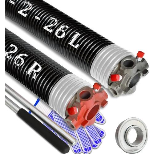 Garage Door Torsion Spring Set, Pair of 2 Electrophoresis Coated Garage Door Spring Replacement with 2 Non-Slip Winding Bars and Bearing, Minimum 16000 Cycles (.218x2x26)