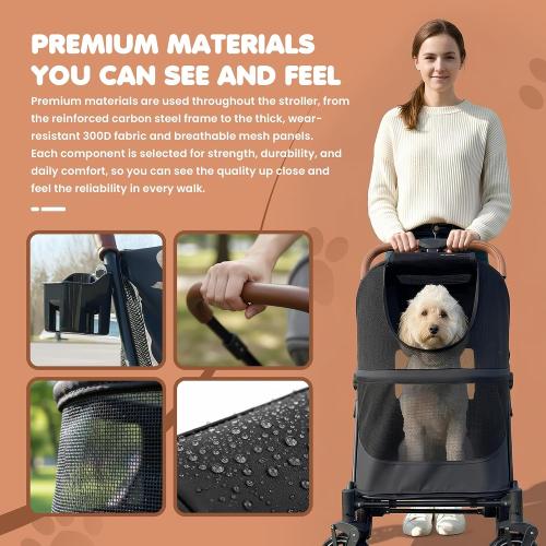 Premium Dog Stroller for Large Dogs, Pet Stroller with 5-Point Safety Harness, Foldable Dog Wagon, All-Terrain Wheels, Storage Basket & Cup Holder, Ideal for Senior & Recovering Pets, (Black & Grey)