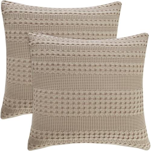 Set of 2 Size 26x26 Color Brown PHF 100% Cotton Waffle Weave Euro Sham Covers, 2 Pack 26 x 26 Bed Pillow Covers for Elegant Home Decor, No Filling, Luxury Aesthetic Soft Euro Pillow Cases for Bed, Simply Taupe