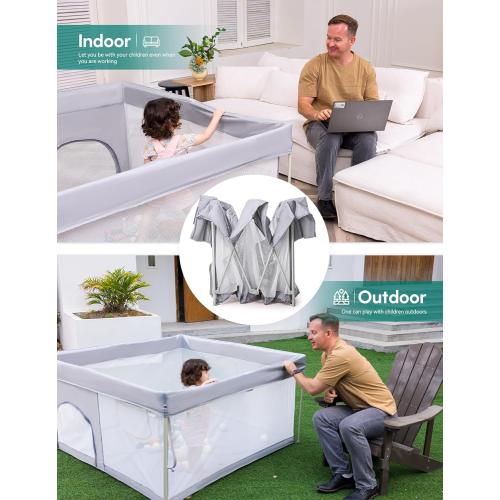 BABELIO Foldable Baby Playpen with Mat, 46 × 46 Portable Playard for Babies and Toddlers, Parents' Picks Awards Winner, Indoor & Outdoor Kids Safety Play Pen Area, Travel Fence, Grey