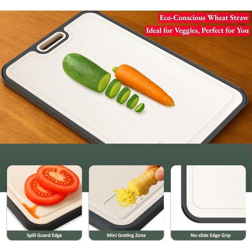 Titanium Cutting Board for Kitchen – Crystallized Dual-Sided GR1 Titanium & Wheat Straw, Scratch-Resistant, Easy to Clean, Large 16”×11” Chopping Board