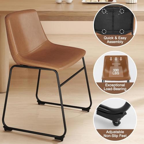 LSSBOUGHT Dining Chairs Set of 2, Mid-Century Modern Dining Room Chair Kitchen Chairs, PU Leather Farmhouse Upholstered Dinner Chair for Kitchen Dining Room,Brown