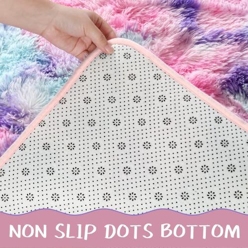 LOCHAS Luxury Fluffy Rainbow Area Rug for Girls Bedroom 4x6, Soft Fuzzy Kids Rugs for Bedroom Boys Playroom, Cute Colorful Tie Dye Princess Carpet for Nursery Living Room Home Decor, Pink/Purple