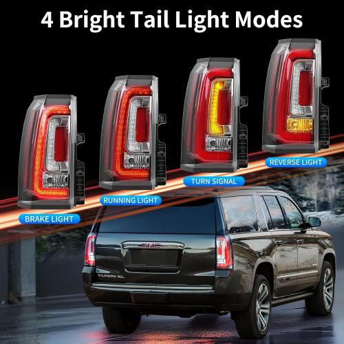 Pair LED Taillight Replacement for 2015-2020 GMC Yukon/Yukon XL Denali SLE SLT, Automotive Rear Light Assembly with Bulbs and Harness - OE Style Tail Lights Kit