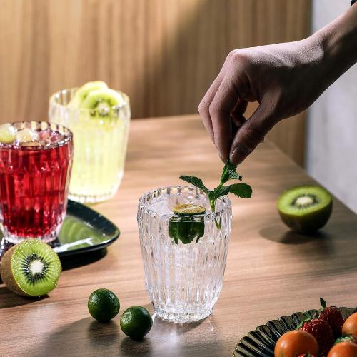 Everest Global Orogami Juice Glasses 9.3 oz. set of 6 from 1500 C Tabletop Stripe Cup Old Fashion Tumbler Antique European Style woman Drinking Water Glassware Whiskey Iced-tea Beverage Milk Soda Coke for Home